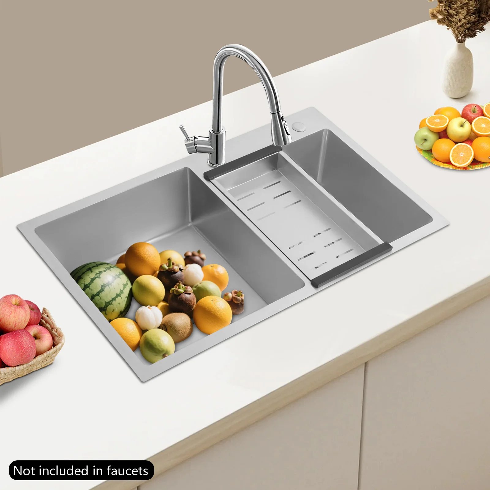 

Double Bowl Stainless Steel Kitchen Sink, with a Drain Basket，Chef Design Sink， for Basements, Bars, Kitchens, Backyards