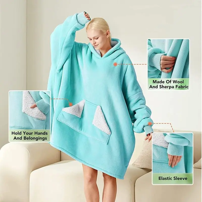2026 Autumn/Winter Hooded Lazy Blanket European and American Home Casual Sleep Wear Flannel Lamb Wool TV Blankets Sweatshirt