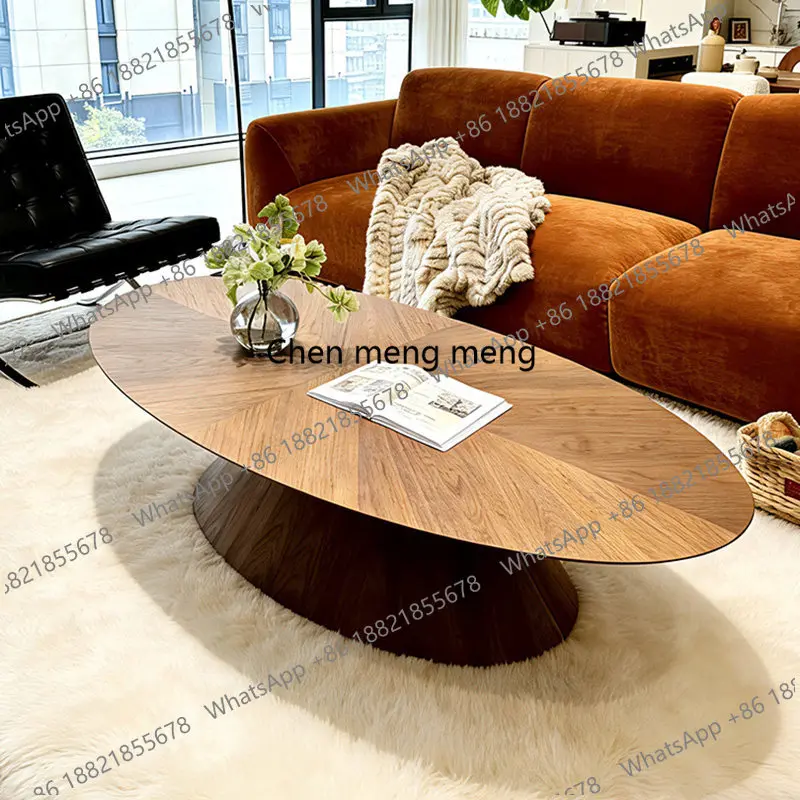 

Natural Wood Grain Oval Coffee Table Solid Wood Living Room Small Apartment Vintage Style Home Creative