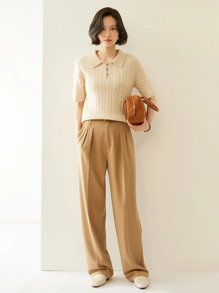 

2025 Office Lady Women 100% Cashmere Sweater Short Sleeve Pullover Soft Knitware Spring Autumn Winter grace Jumper T-Shirt Tops