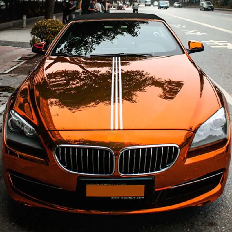 Gloss Mirror Orange Chrome Vinyl Wrap Roll Adhesive Decal Film Motorbike Car Wrapping Sticker Air Release Bubble Free