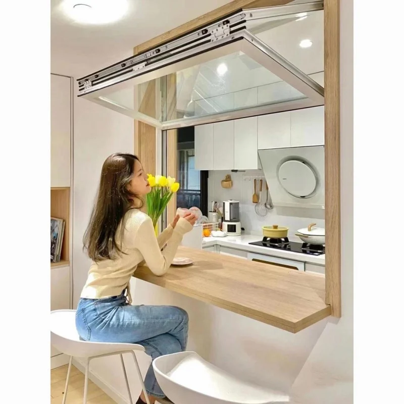 Custom Folding Window Cafeteria, Simple Coffee Kitchen Bar Counter Folding Window, Takeout Window Sliding Window