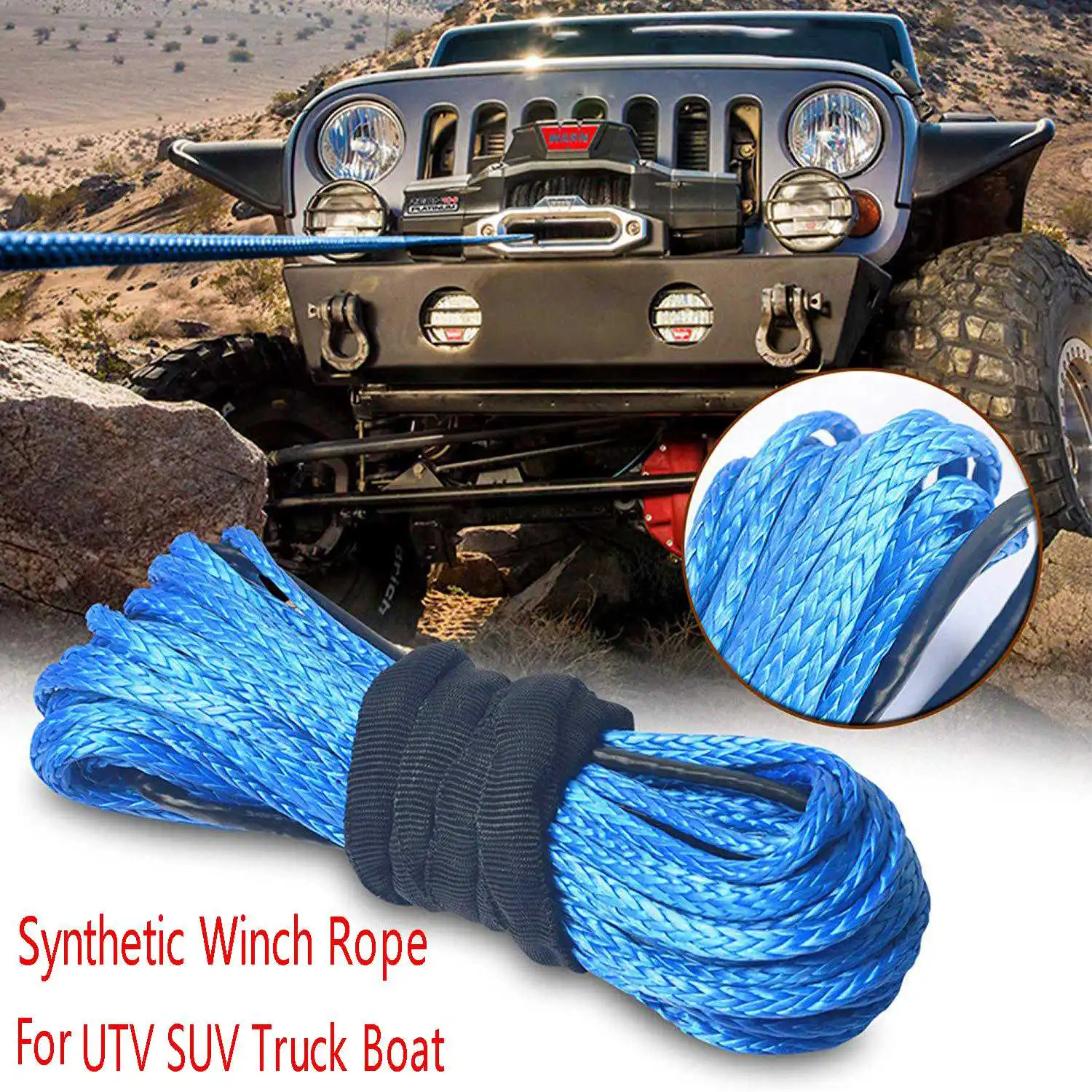 Gray Synthetic Winch Rope 1/4 x 50Ft Synthetic Winch Rope Line Cable for ATV UTV SUV Truck Boat Winch