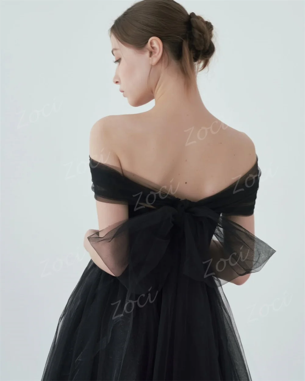 Zoci-vestidos de fiesta de boda de Corea, sencillos, sin tirantes, negros, personalizados, con hombros descubiertos, línea A, vestido de noche de tul, vestido de fiesta para ocasión