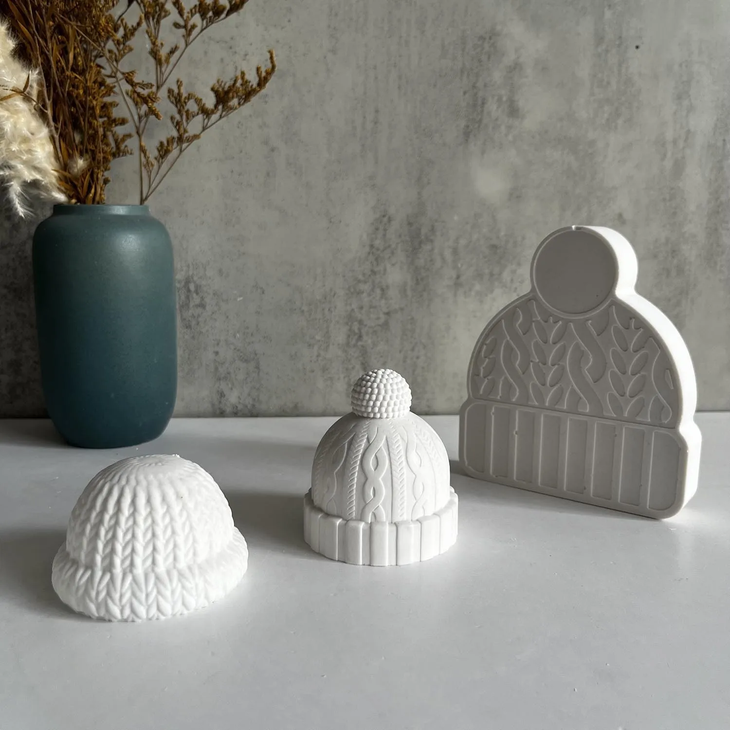 Winter Knitted Hat Silicone Mold Christmas Bobble Cap Molds Knit Santa Ha Xmas Eve Car Freshie Candle Resin DIY Home Decorating