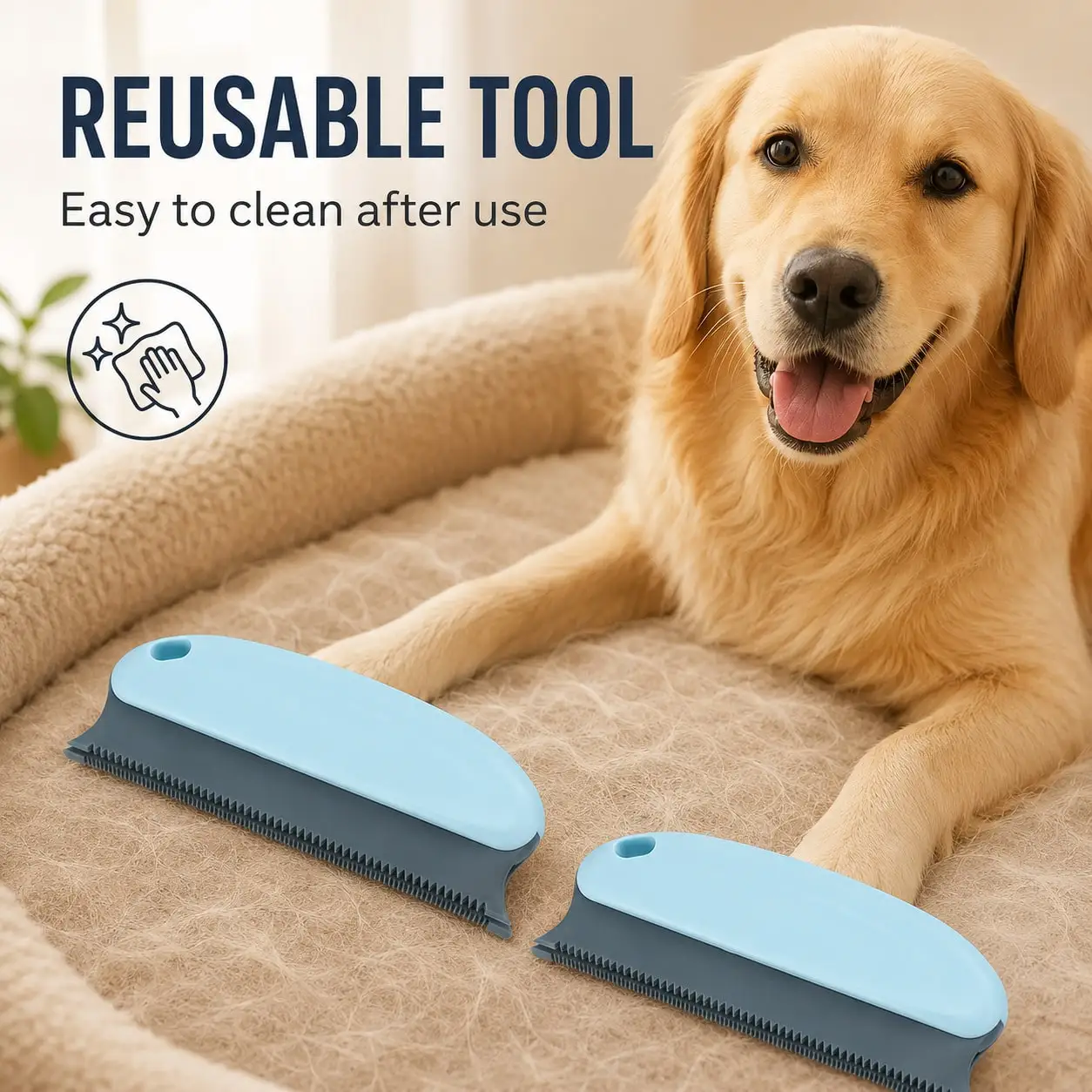 2pcs Pet Hair Remover Brush, Pet Hair Detailer With Handle, Cat And Dog Hair Lint Remover Brush For Cleaning Cars Furniture Carpet Sofa Clothes Beds Couches,Mother's Day image 4