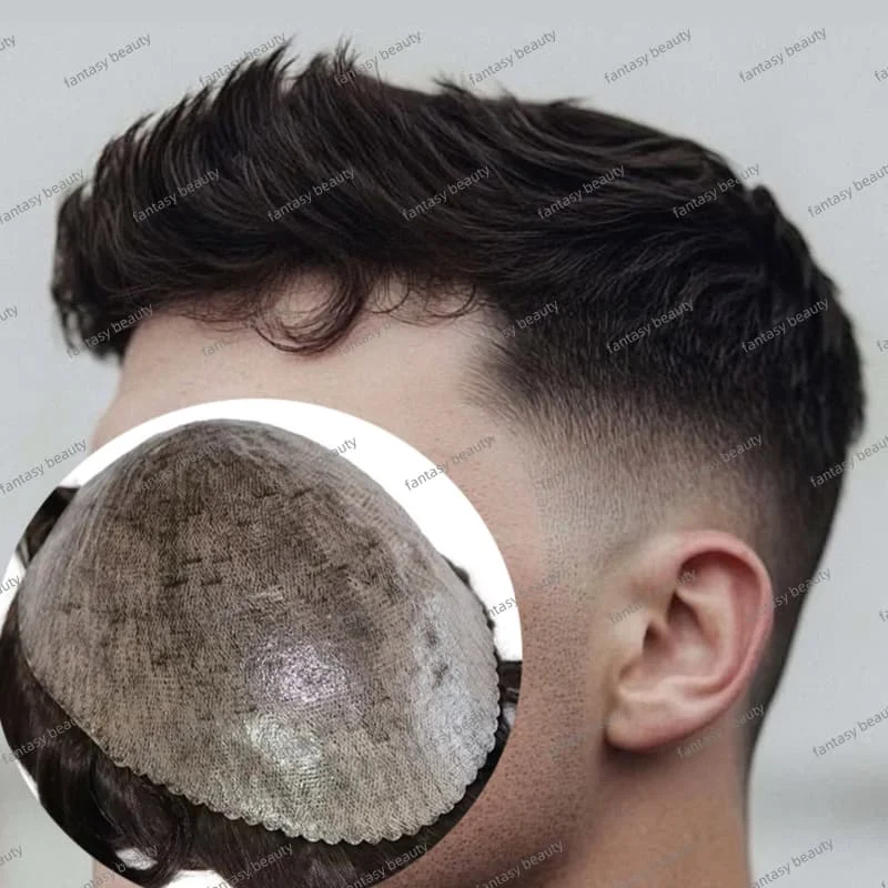

Durable Time Long Lifespan SKIN Full PU 0.08-0.12mm Male Men's Capillary Prosthesis 100% Indian Human hair prosthesis man