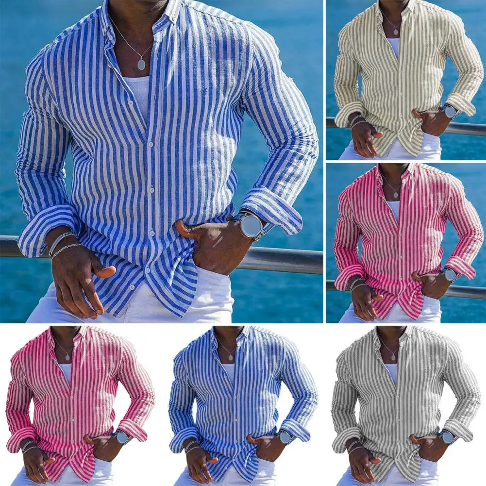 Camicia elegante Slim Fit camicia da uomo Slim Fit in stile hawaiano con maniche lunghe Design monopetto per Top da spiaggia per le vacanze