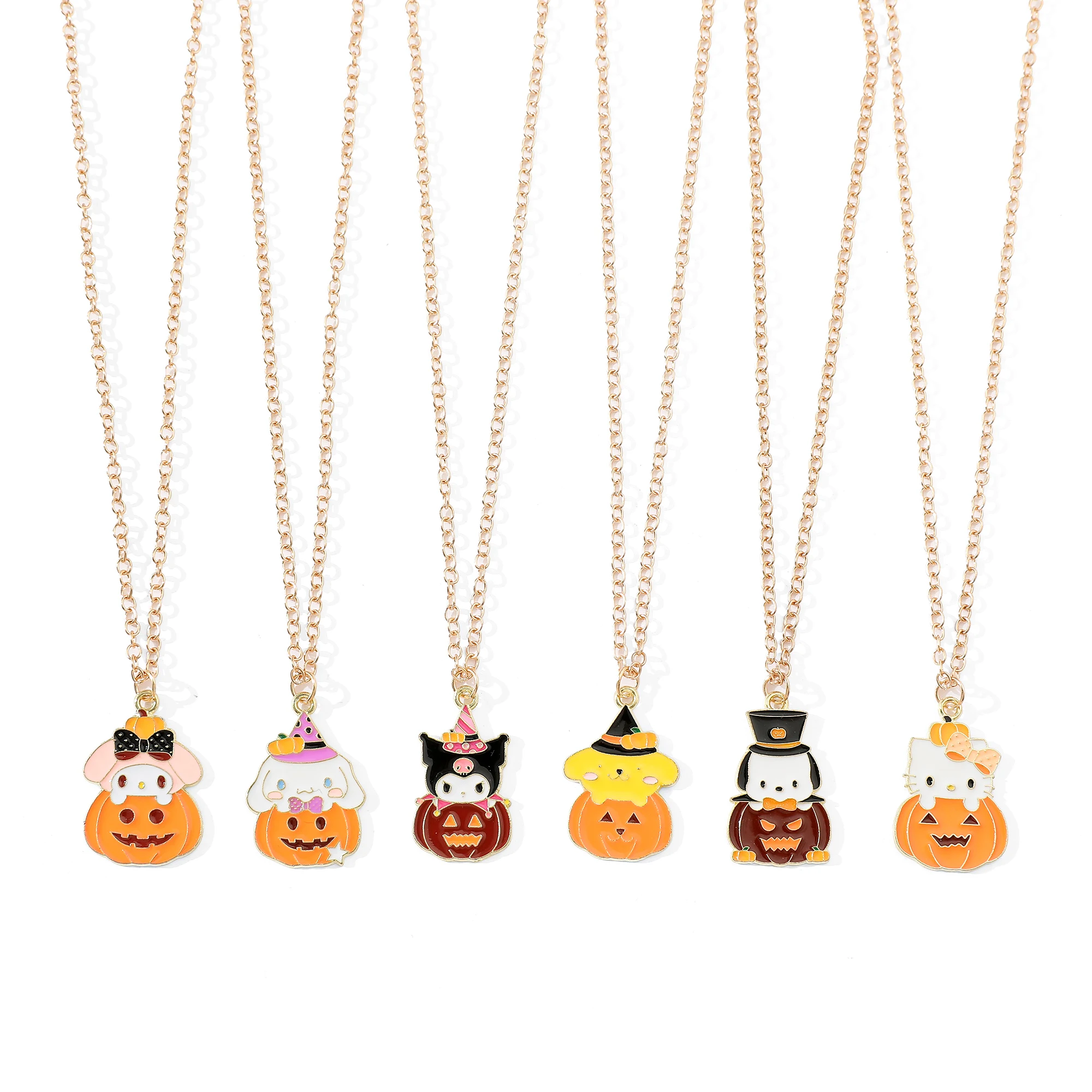 Collar de la serie Anime Sanrio, collar creativo de calabaza Kuromi Hello Kitty para hombres y mujeres, accesorios de joyería de Halloween, regalos