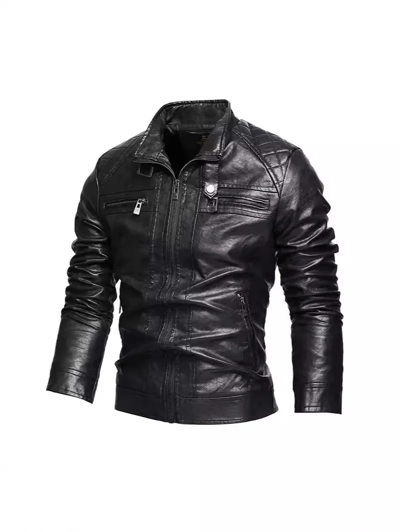 Men's European and American style personalized trendy pocket PU leather jacket, trendy men's leather jacket mayoreo  sissy