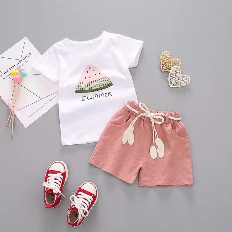 2024New Summer Girls Clothing Set 2pcs Tracksuit Children Cotton Suit kids Cartoon Outfits Short Sleeve Baby Girls Clothes Sets