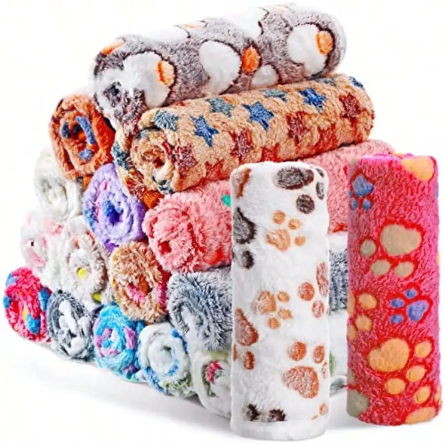 

18 Pcs Fleece Pet Blanket Soft Warm Sleep Mat Fluffy Cute Puppy Supplies Paw Bone Star Elephant Dot Heart Print Design Bed