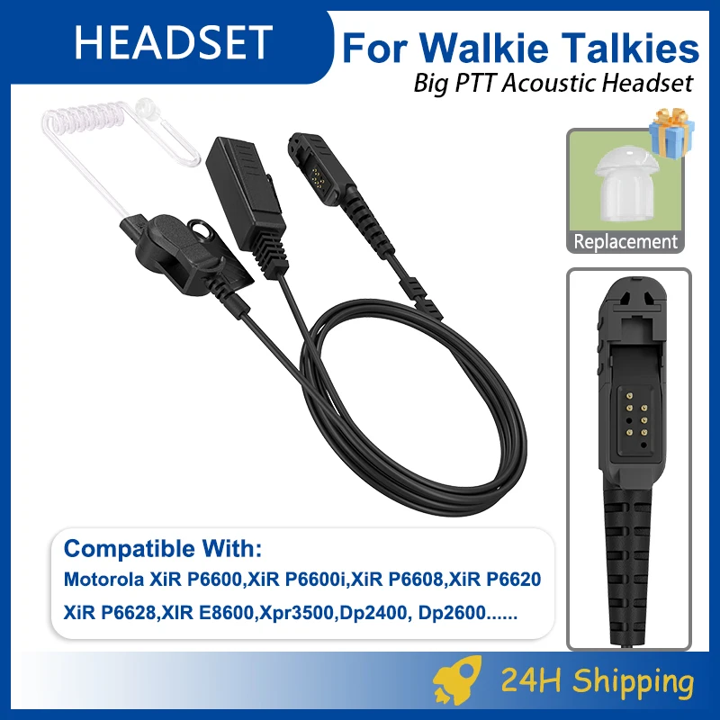 Walkie Talkie M9 Headset compatible with Motorola Xir P6600i/P6620i Xpr3300 Big PTT Acoustic AirTube Earphone Radio Accessories