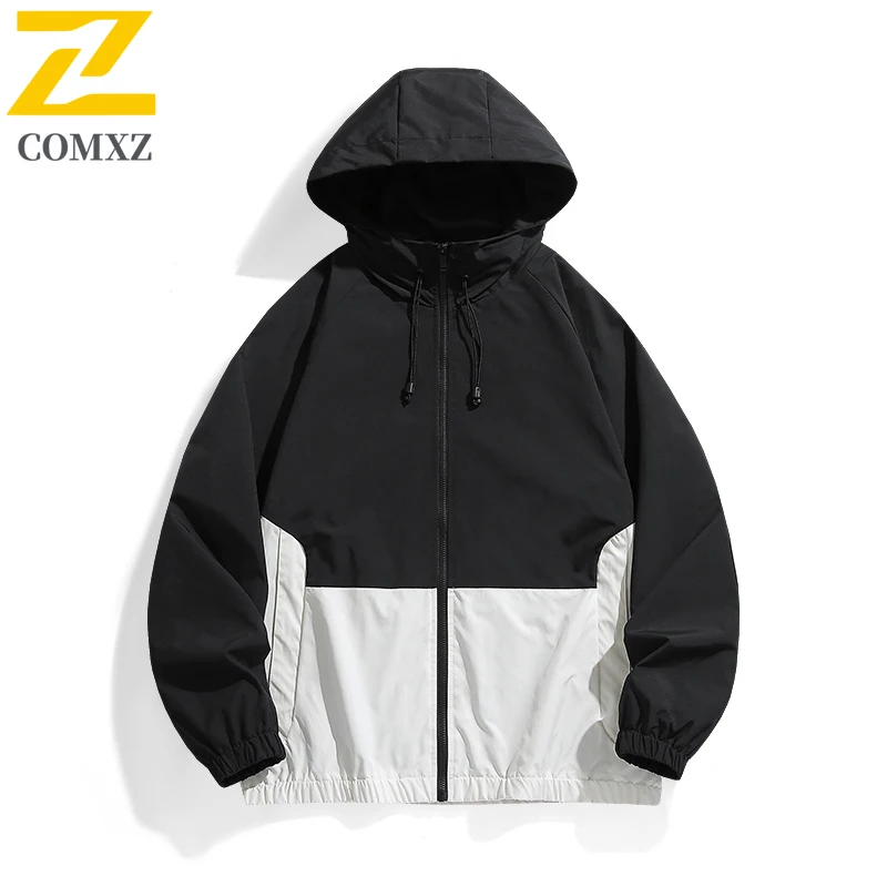 Casual Sports Jacket Men's 2025 Spring New Minimalist Splicing style Retro Windbreaker Male Trendy Loose Oversized Hooded Coat