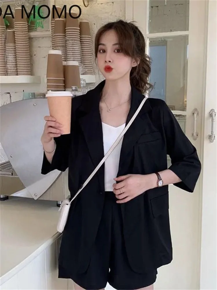 Casual Short Ladies Blazers Suit Women Streetwear 2 pieces Female Coat Blazer and Shorts Set Chic Office Ladies Suits Summer