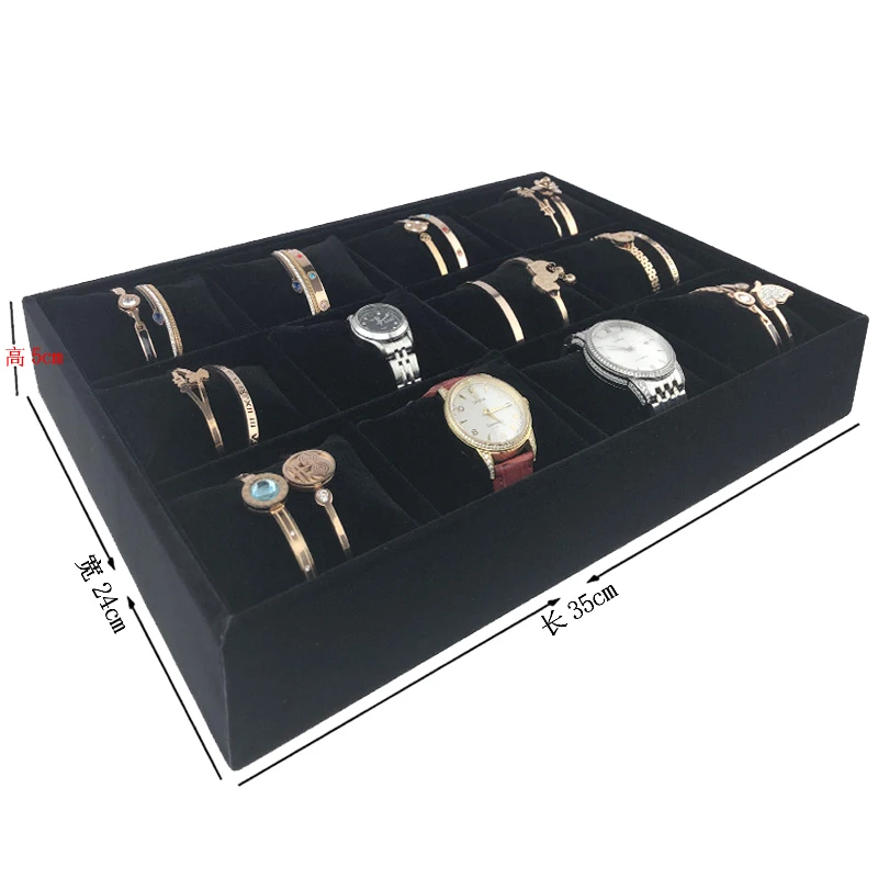 12 Grid Bracelet Watch Premium Pillow Plate 35*24cm Velvet Earnail Pendant Jewelry Display Tray