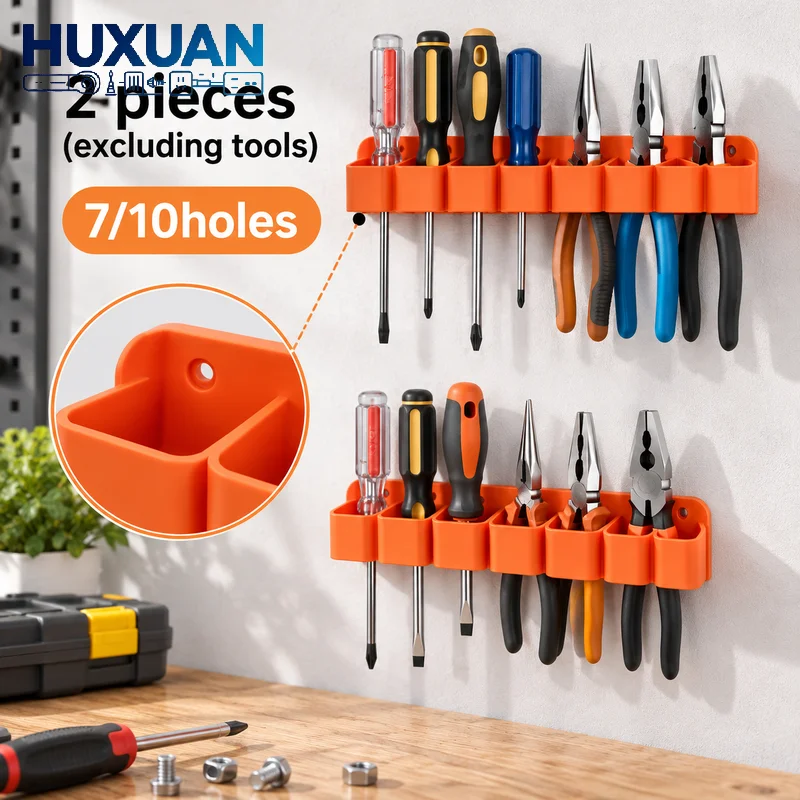 2Pcs 7/10holes Wall Mounted Tool Storage Rack, Garage Organizer Holder For Screwdrivers Pliers Hand Tools
