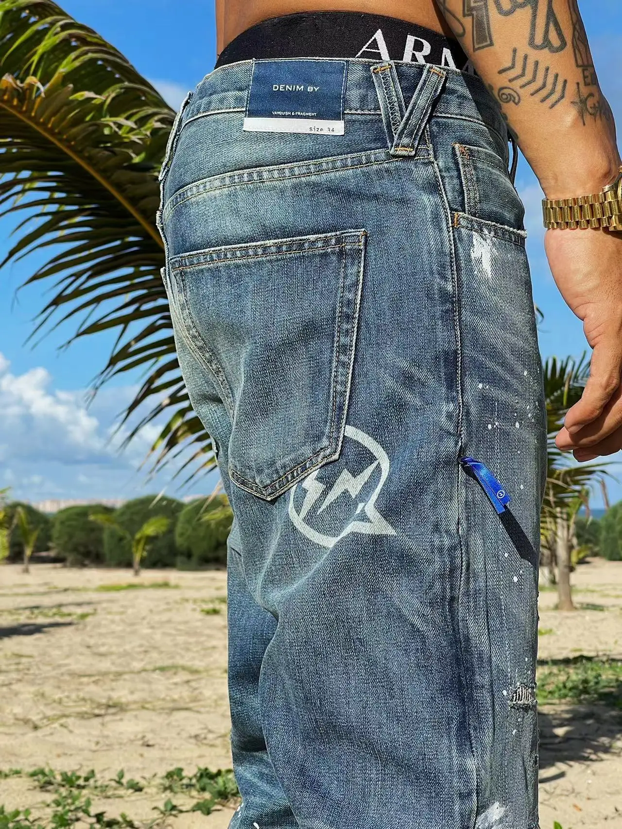 

Джинсы Fragment Casual с эффектом потертости, прямые, длинные, молодежные, модные, из легкого эластичного денима