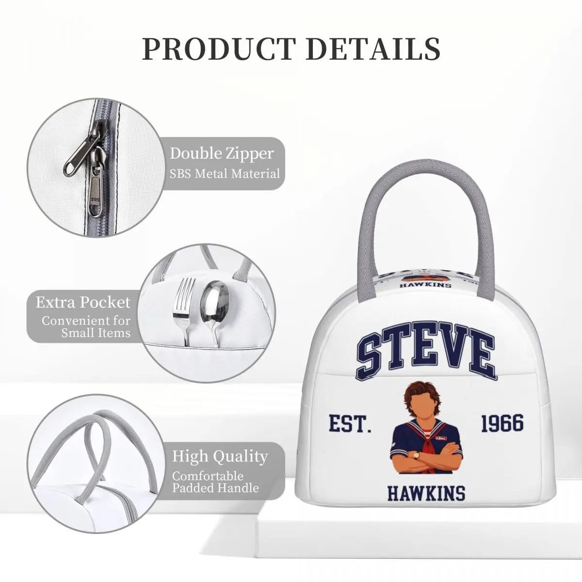 صناديق الغداء هوكينز ستيف شخصيات Est 1966 8 اكسسوارات تخزين عبوة طعام Harajuku الحرارية برودة علب الاغذية للمدرسة #5