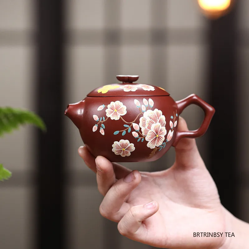 

190ml Chinese Yixing Purple Clay Teapot Handmade Flowers Xishi Tea Pot Raw Ore Dahongpao Kettle Household Zisha Tea Set Teaware