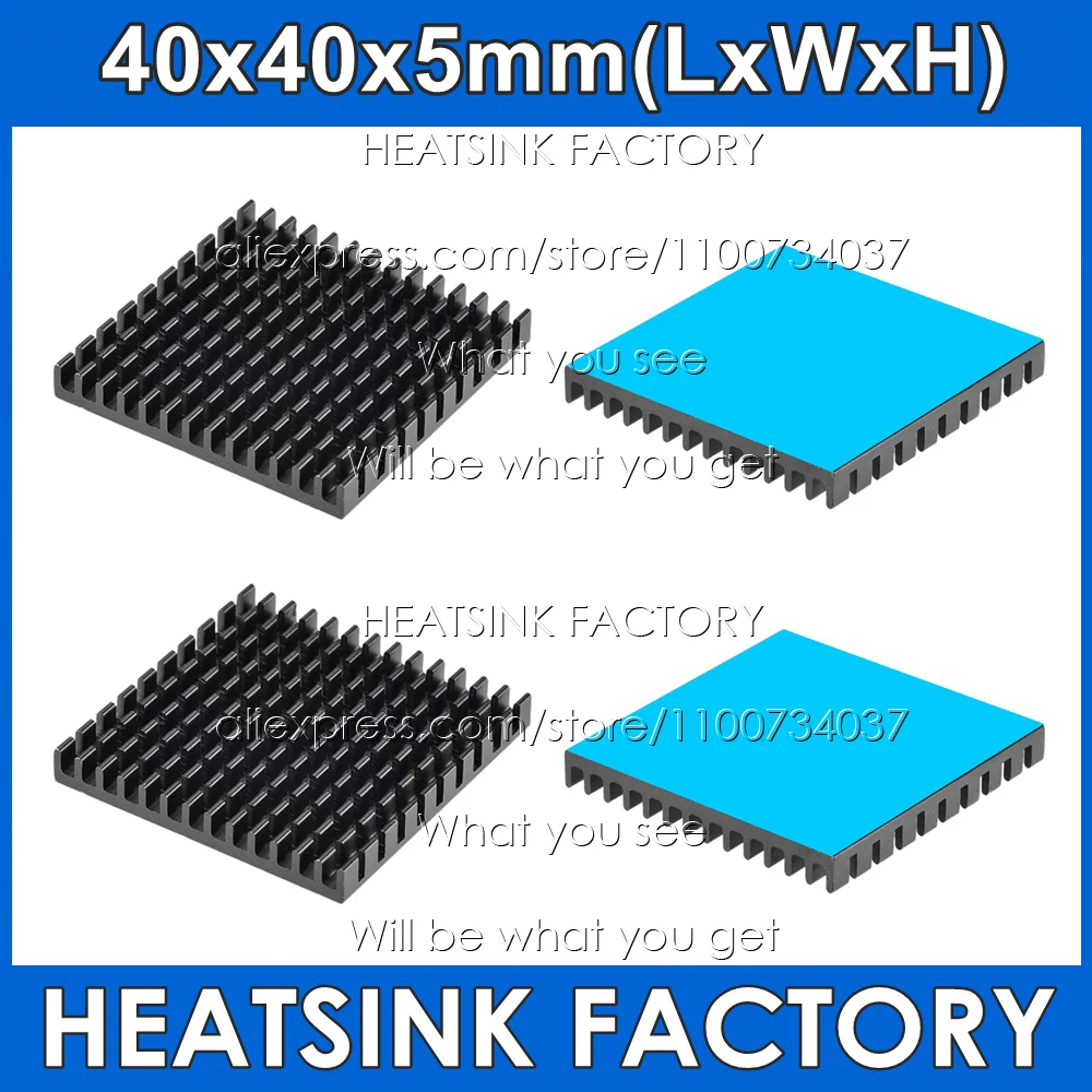 40x40x5mm Silver / Black Slotted Anodized Aluminum Heat Sink Cooler Radiator Heatsink With Thermal Tape Applied
