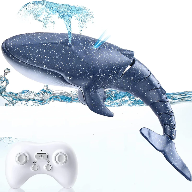 Remote Control Whale Shark Toys Electric RC Blue Whale Fish With Light Spray Whale Bionic Tail Joint Toy Christmas Gifts for Kid