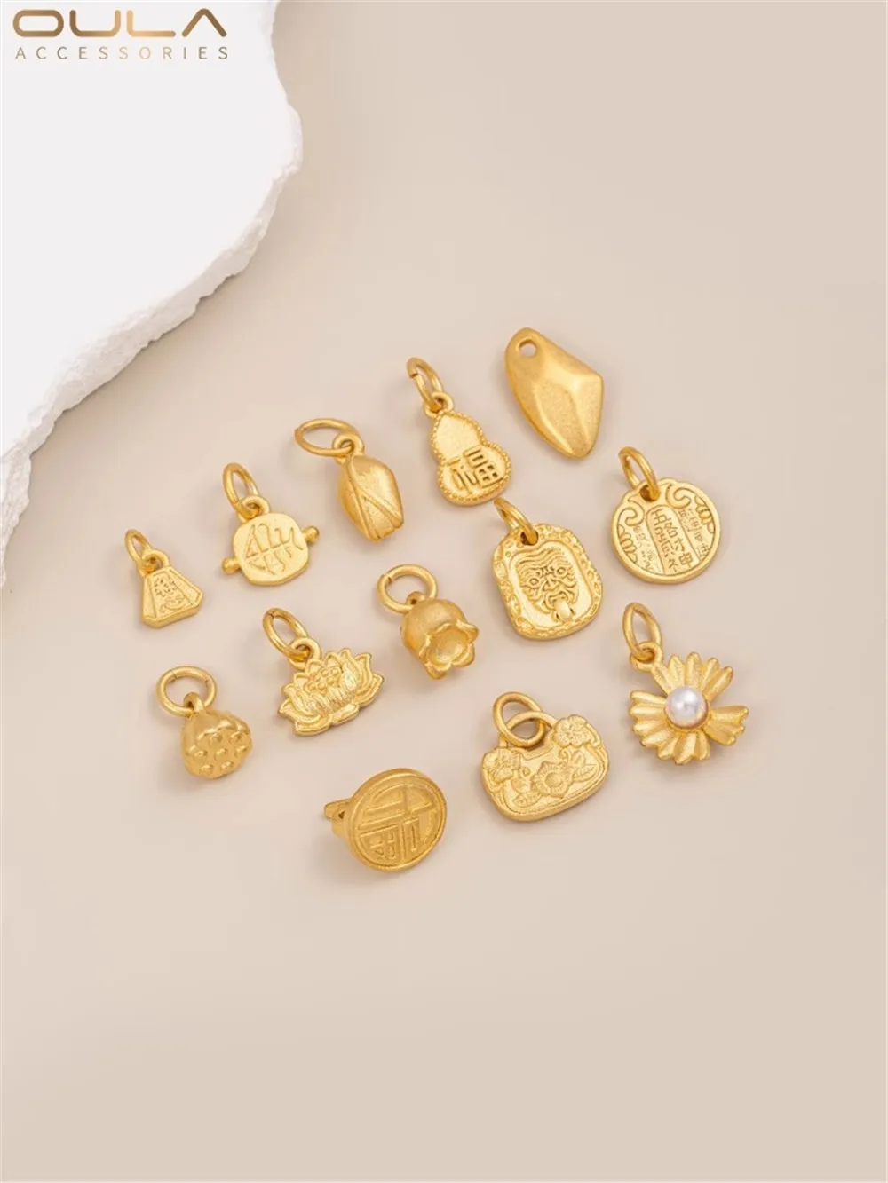 Sandgold Accessories Flower Buds Lotus Flower Small Daisies Lucky Stone Pendant Handmade Diy Jewelry Materials