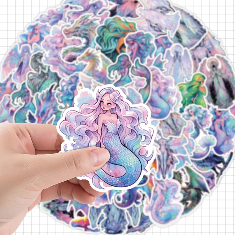 10/30/50pcs Laser Mermaid Cartoon Stickers Cute Girls Holographic Sticker Laptop Suitcase Scrapbooking Bike Waterproof Decals