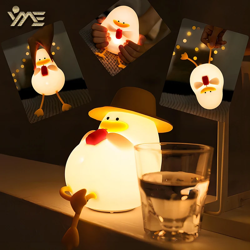 

Cute Duck Silicone Lamp Pat Table Lamp Bedroom Bedside Decorative Sleep Soft Light RGB 7 Color Decompression Toy Baby Light