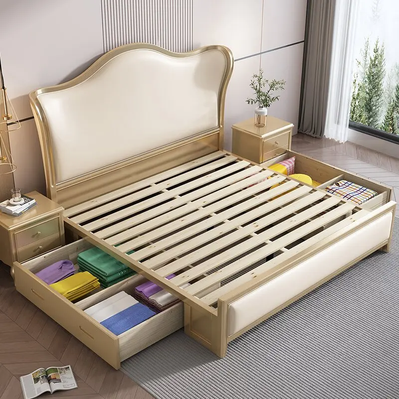 

light luxury solid wood bed modern simple 2 meters 2.2 European double bed high-end atmospheric ingot crown bed