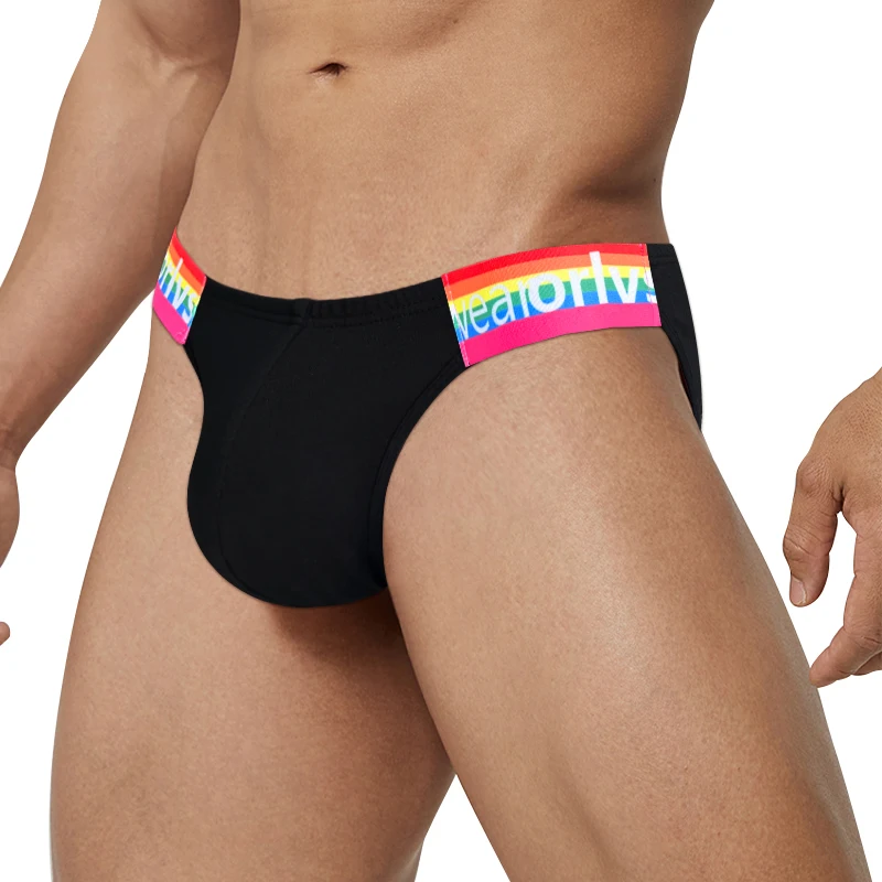 Slip arcobaleno a forcella alta a vita bassa da uomo Borsa convessa Intimo traspirante in cotone Slip boxer vestibilità comoda