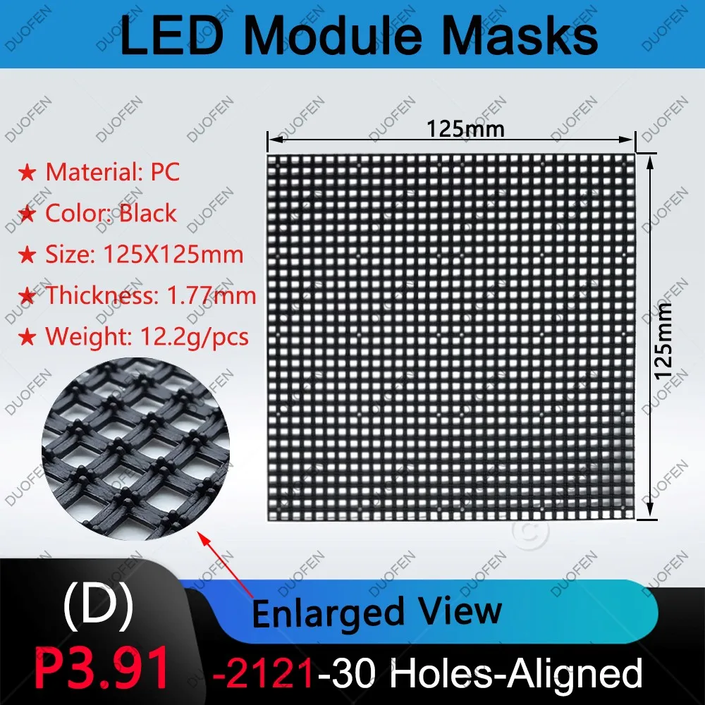 Maschere serie P3.91-1921-30Holes, modello A/B/C/D, 125X125mm, plastica nera, per riparazione display a LED