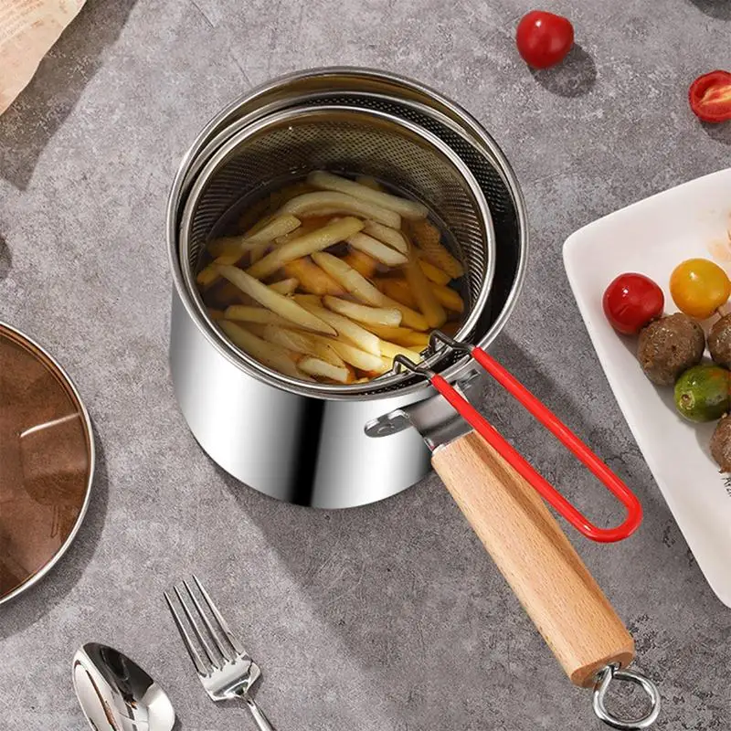 Deep Fryer Pot 3L Deep Fryer Pan With Strainer Basket Oil Drip Drainer Rack Oil Fryer For Chicken Wings Seafood French Fries