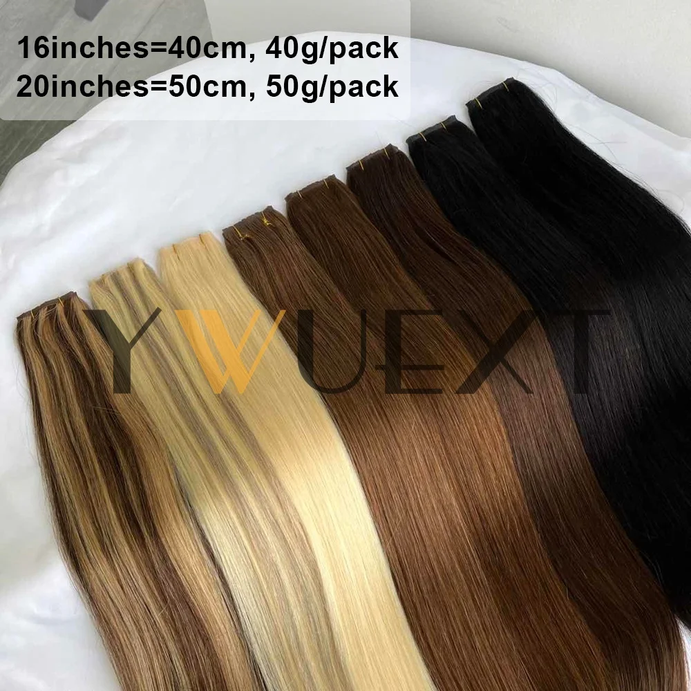 Invisible Hole PU Hair Weft Real Human Hair 40-50g/pack Remy Weft Human Hair Chocolate Brown Straight Human Hair Bundles 16'' 20'' Inject PU Hole Weft Human Hair Extensions