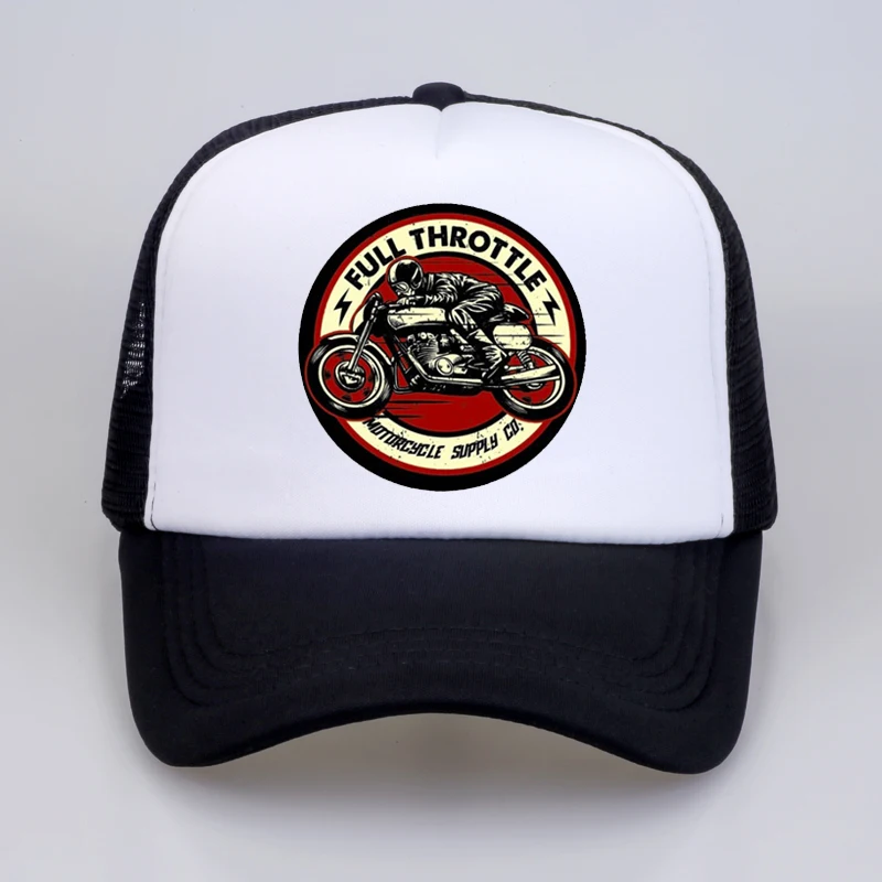 

Full Throttle Cafe Racer Rockabilly Biker Baseball cap Men Summer Cotton Trucker cap Men Mesh Snapback Hat bone