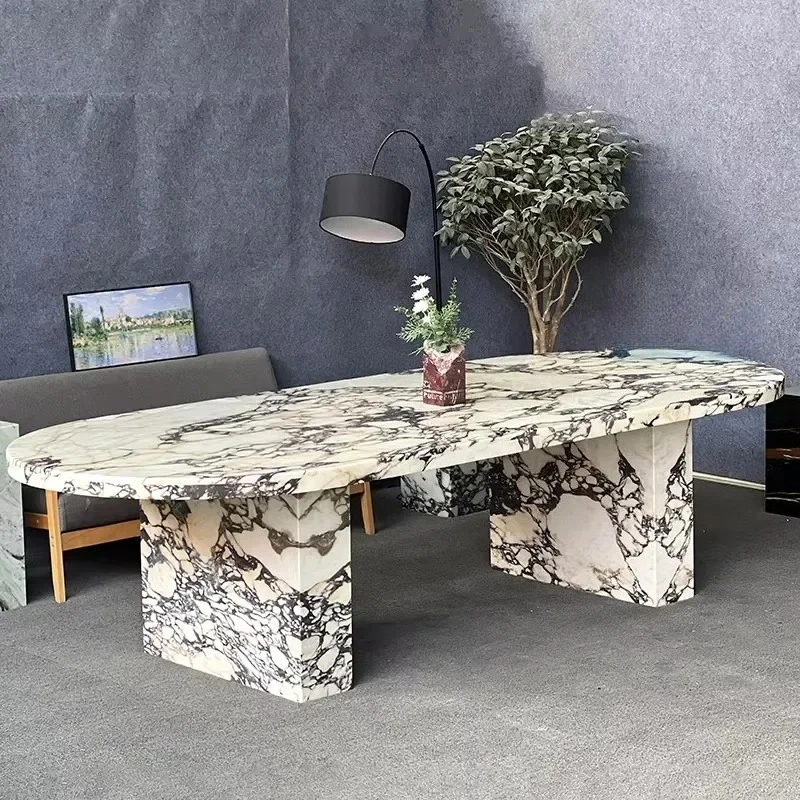 #Oval Top Natural Calacatta Viola Marble Dining Table for Mansions Hotel Apartment Villa Restaurant Dining Room
