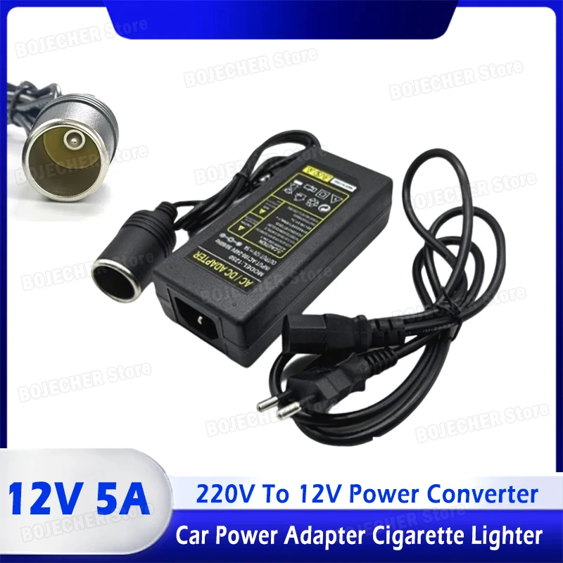 60W 12V 5A Car Power Adapter Cigarette Lighter Converter AC To DC Converter 220V To 12V Cigarette Lighter Socket Transformer