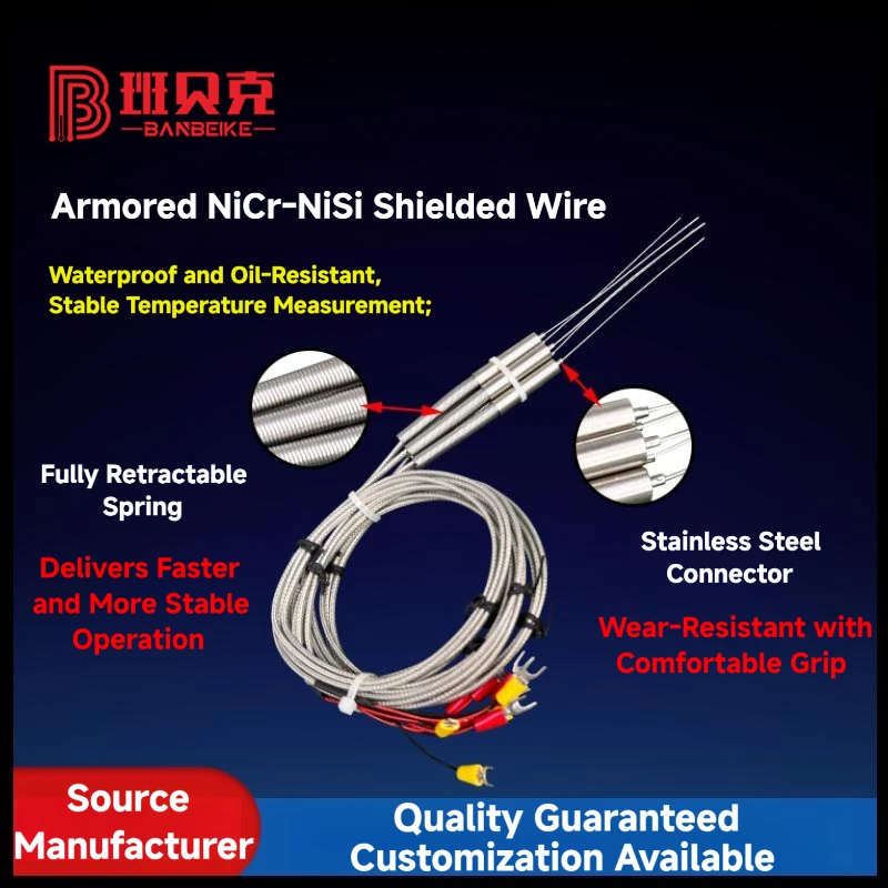 Thermocouple K-Type Armored NiCr-Nisi Shielded Wire Customizable J/T/E/S/N/B/R Arbitrary Bending Tip Temperature Instrument 3