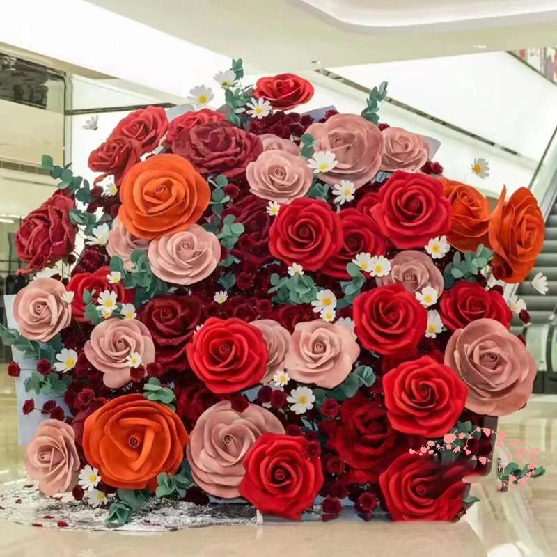 

Customized red rose waterproof outdoor foam paper flower wedding three-dimensional handmade paper flower background decoration