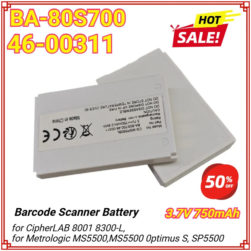 Barcode Scanner Battery 750mAh BA-80S700 100845 33-KB1B3770000L3 KB1B3770000L3 for CipherLAB 8001  8300-L for Metrologic MS5500