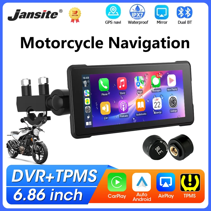 

Portable 6.86" Motorcycle GPS Navigation Wireless Carplay Android Auto BT5.0 IPX7 Waterproof Support DVR+TPMS IPS Touch Screen
