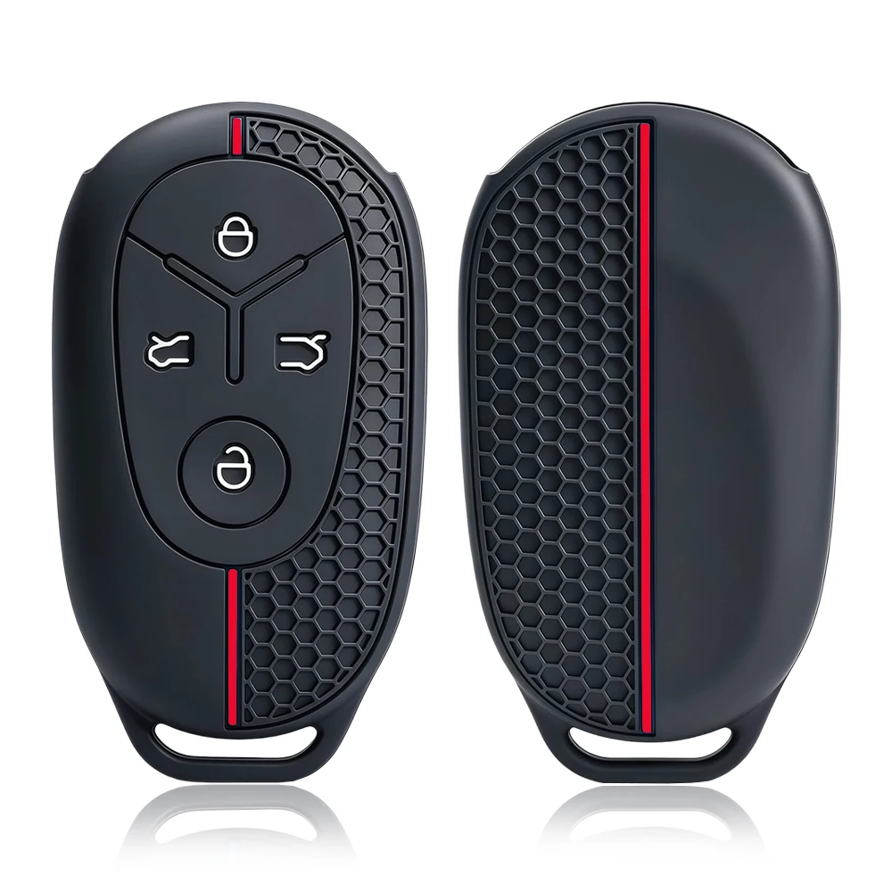 4-button silicone key case for Geely EX2 - red line trim
