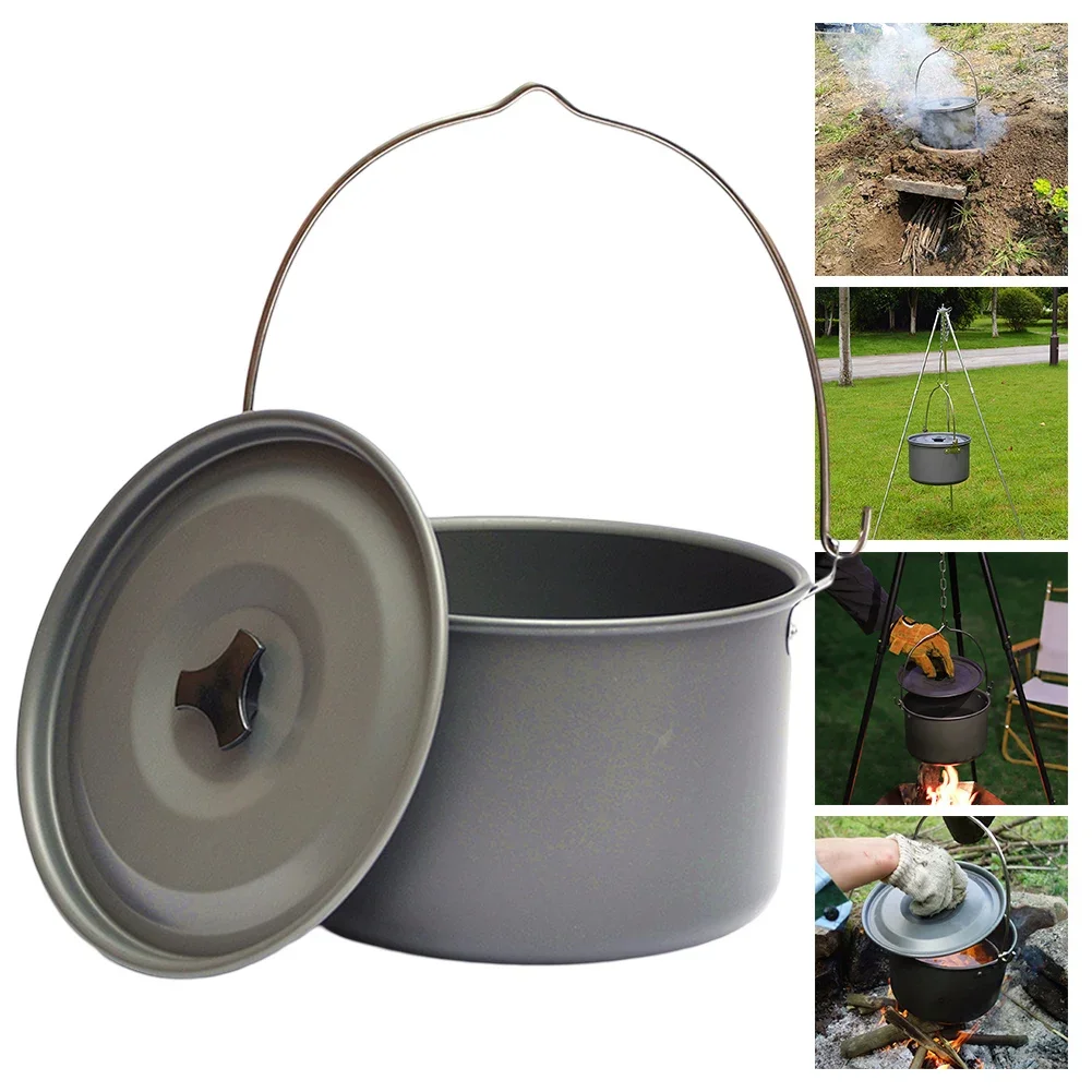 

8L Outdoor Camping Cooking Hanging Pot 4-6 Persons Picnic Barbecue Hanger Pot Direct Heat Cooking Portable Outdoor Tools