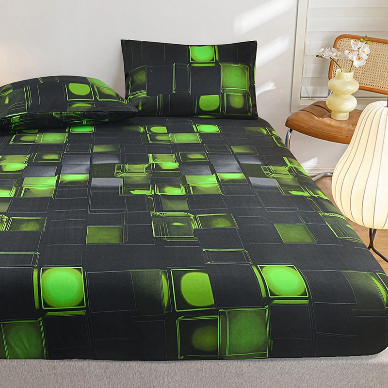 3D Printed Bed Sheet Single/Queen/King Size Fitted Bed Sheet Skin-friendly Geometric Style Bed Sheet on Elastic Sabana Para Cama
