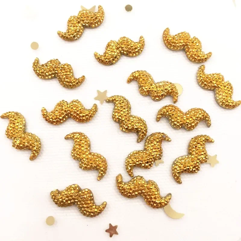 50PCS Shiny Resin Lovely Golden Beard Flatback Rhinestone DIY Wedding Scrapbook Appliques Ornaments Crafts F924