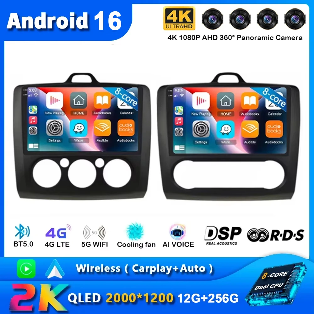 Android 16 Carplay Autoradio für Ford Focus 2 3 Mk2 Mk3 2004 2005-2011 Navigation GPS Multimedia-Player WiFi+4G Stereo Auto DSP
