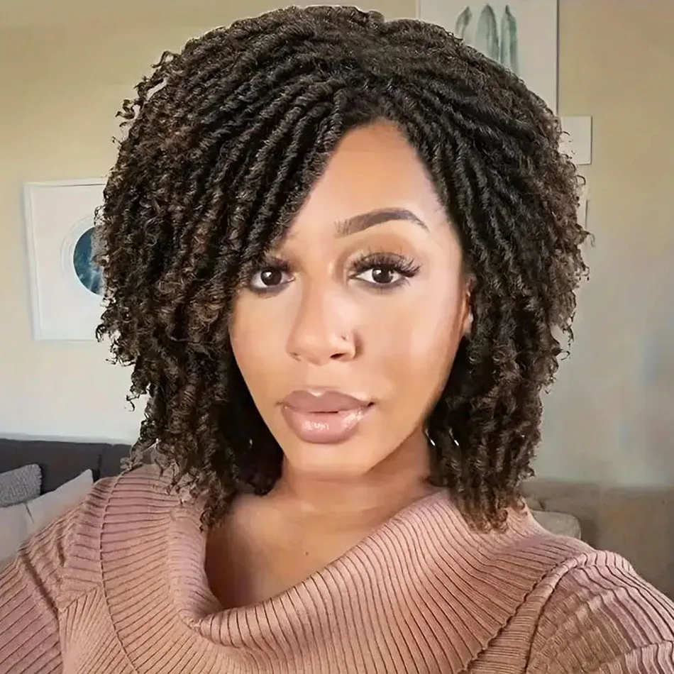 Ombre Braided Dreadlock Wig Synthetic Wig Black Brown BUG African Faux Locs Crochet Twist Hair Short Wigs Braided Wigs For Women