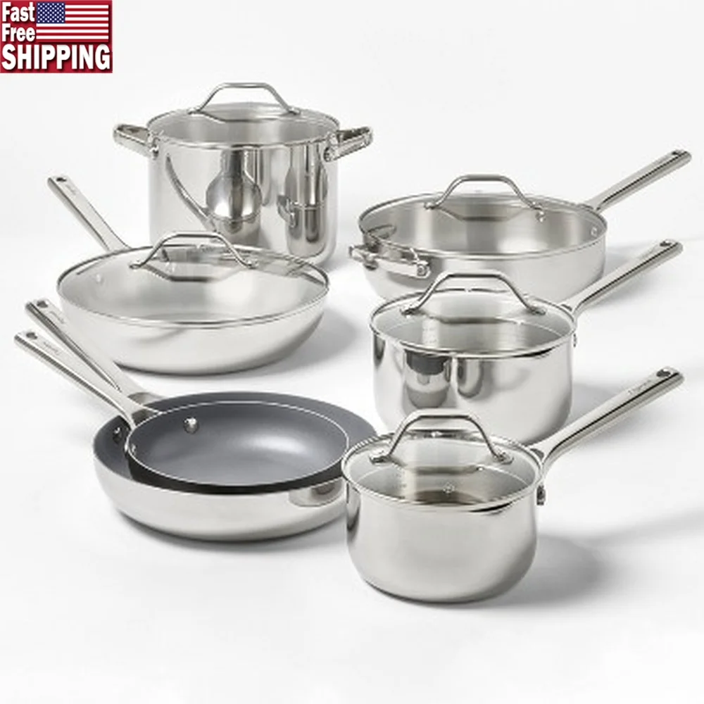 Juego de utensilios de cocina antiadherentes de acero inoxidable, apto para horno de inducción, apto para lavavajillas, Compatible con cocinas eléctricas de Gas, 12 Uds.