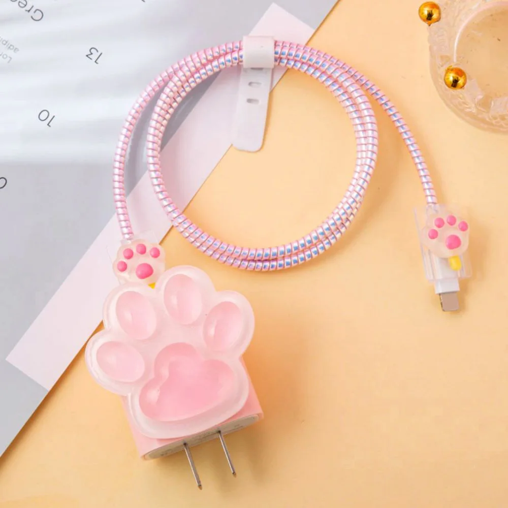 Cute Cat Paw Charger Case For iPhone 18 17 iPad 20W Charging USB Data Cable Protective Cover Anti Breakage Transparent Winder