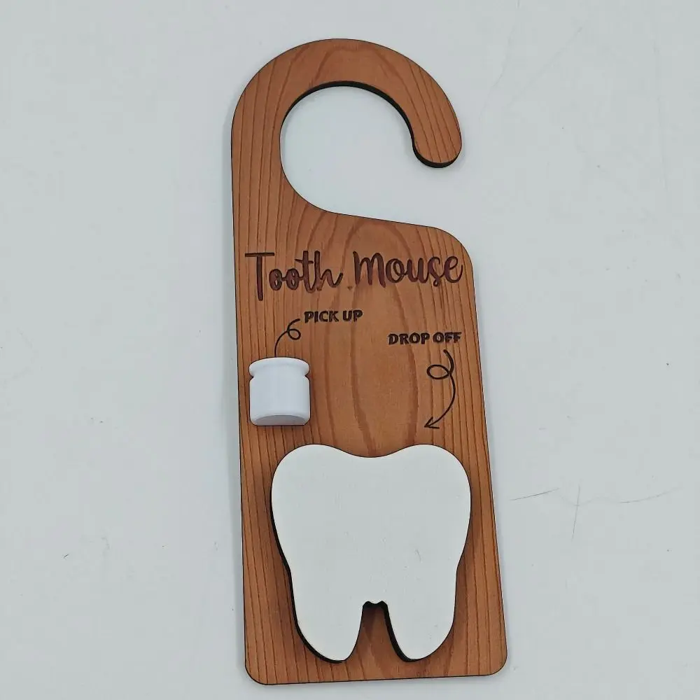 Wooden Tooth Door Hanger Encourages Tooth Care Decorative Nursery Tooth Pick Up Box Tooth Mouse Tooth Fairy
